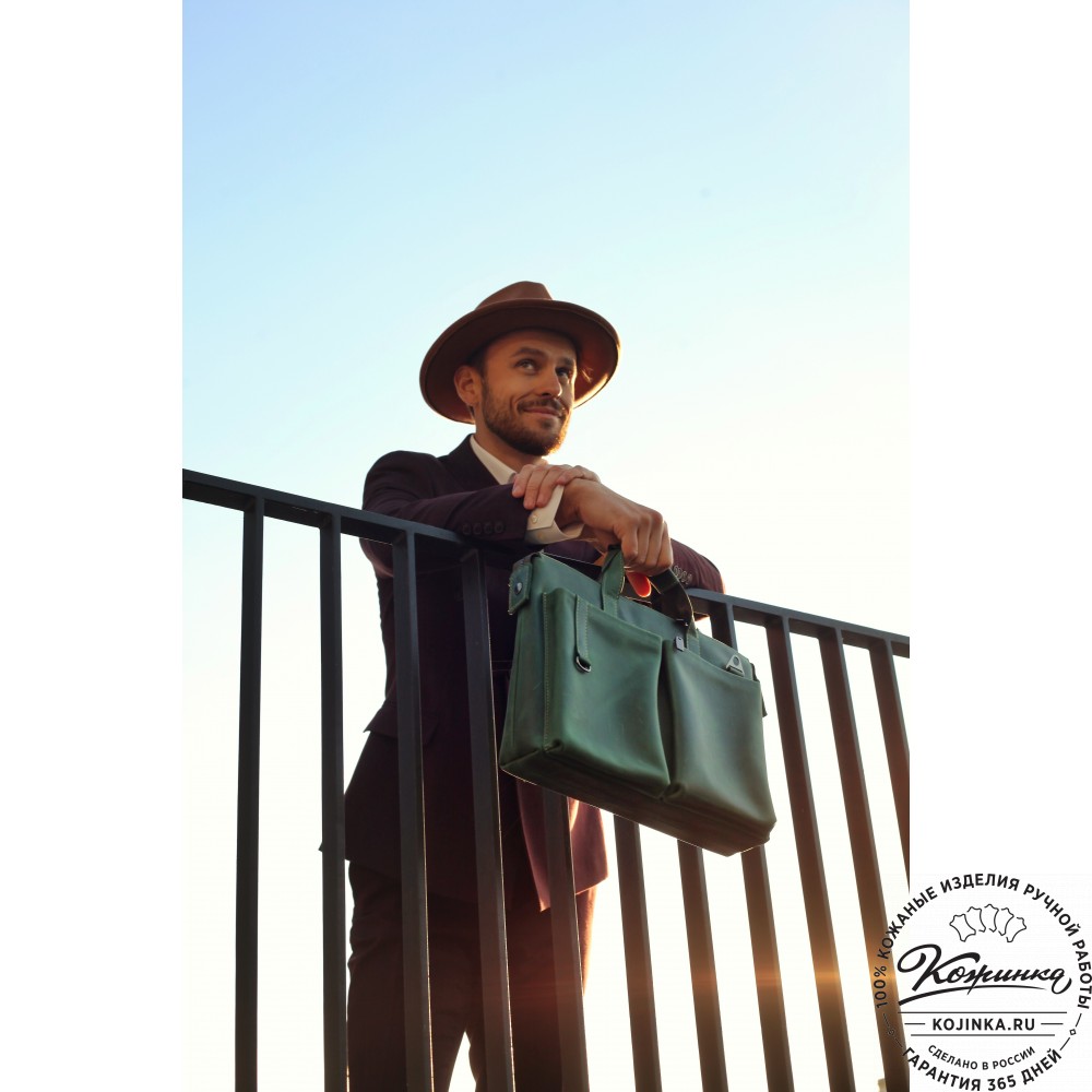  Кожаная деловая сумка "Стюарт" (изумруд)